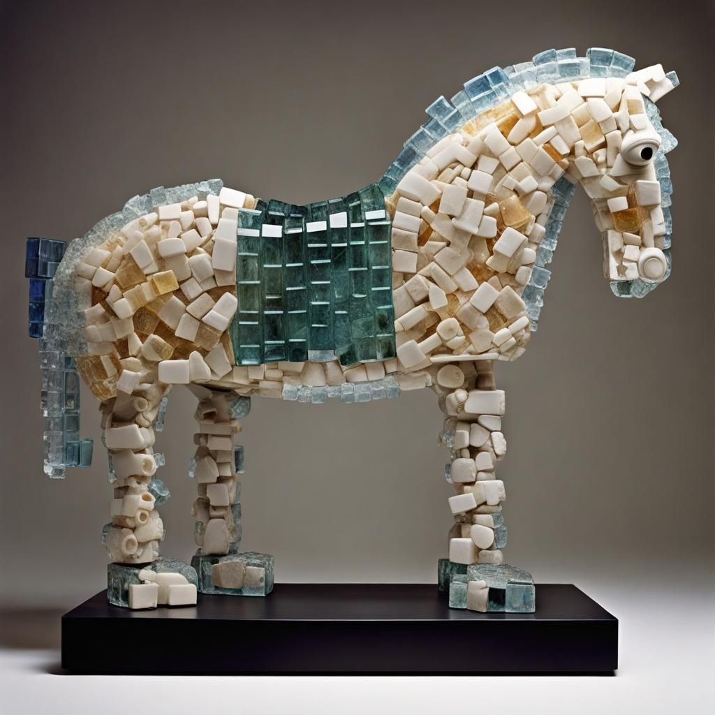 Surreal Obvara Glazed Sculpture of Trojan Horse