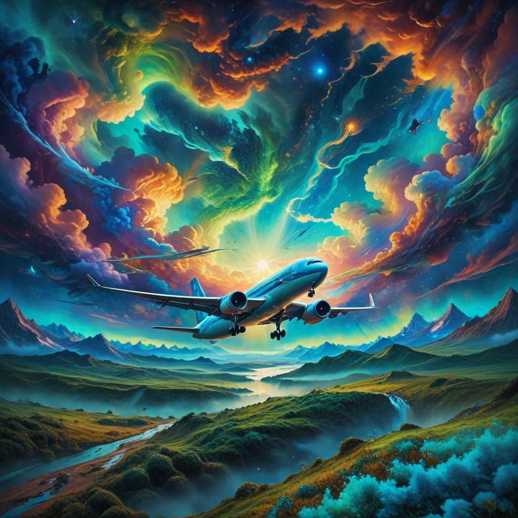 Flight of the liner,, mesmerizing blue-green color