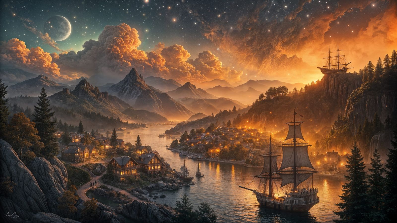 Dreamy Harbor Town at Twilight: An Imaginary Vista