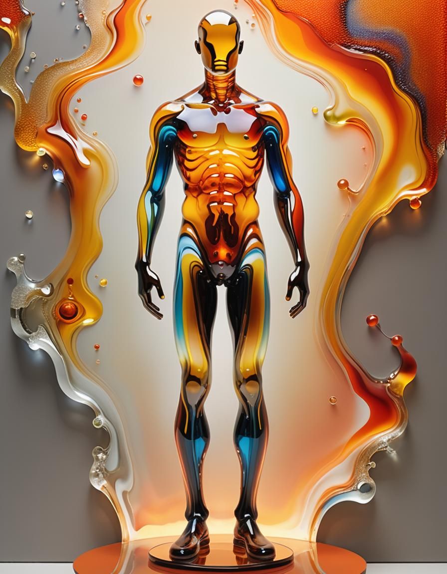 Murano Glass Man Sculpture with Warm Fire Background
