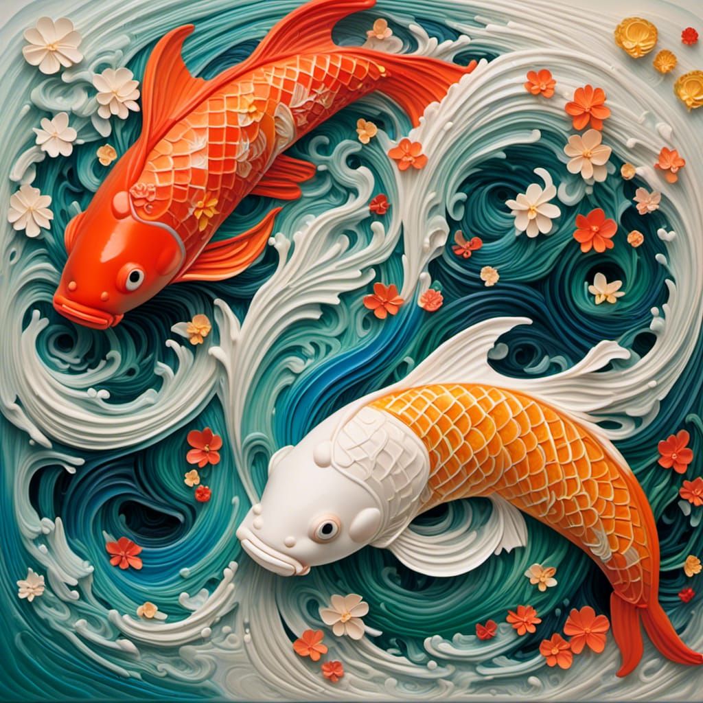 Yin and Yang Koi Fish with Filigree Details