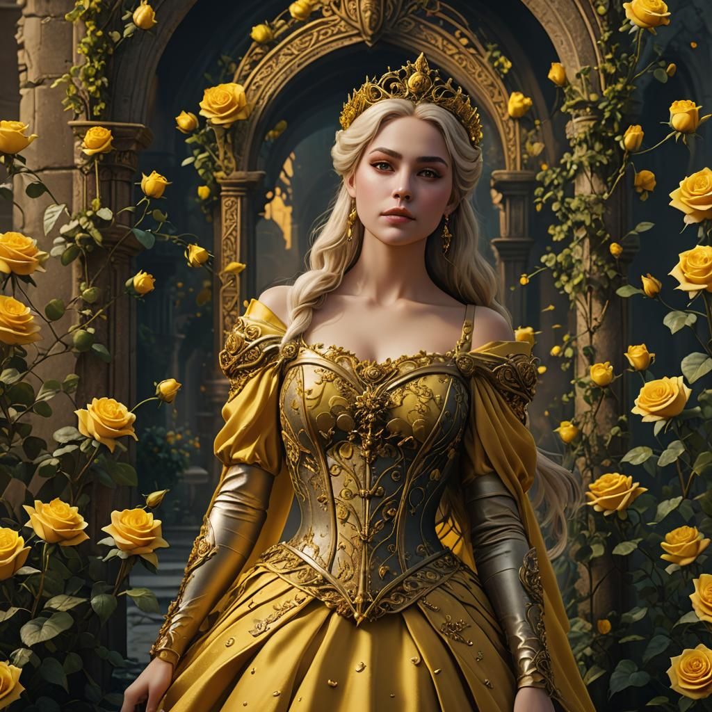 Yellow Princess with Roses: Fantasy Art