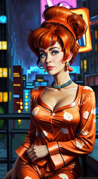Neon Noir Mash-Up of Wilma, Marge, and Velma in Post-Apocaly...