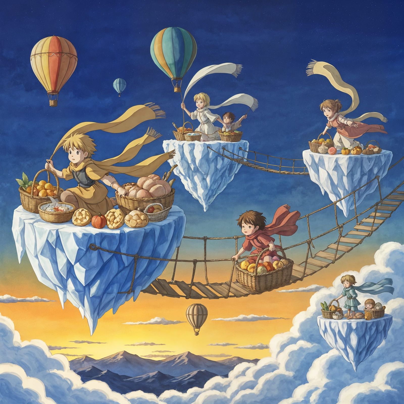 Cloud Supper Eve Feast in Studio Ghibli Watercolor Style