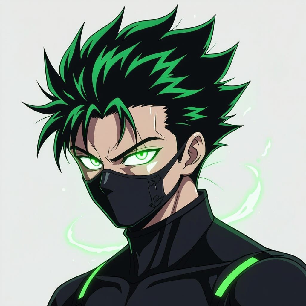 Anime Hero with Neon Hair and Glowing Eyes