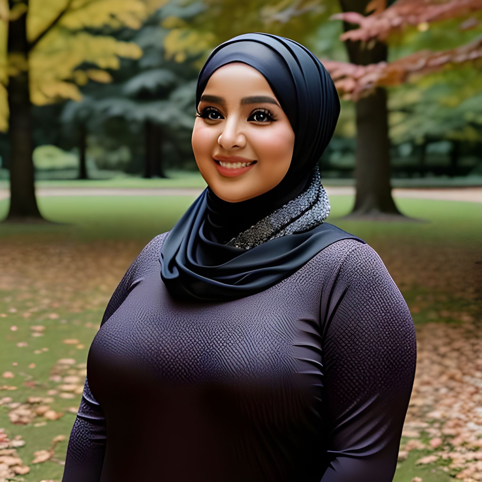 Pretty Curvy Woman with Hijab in Park Portrait