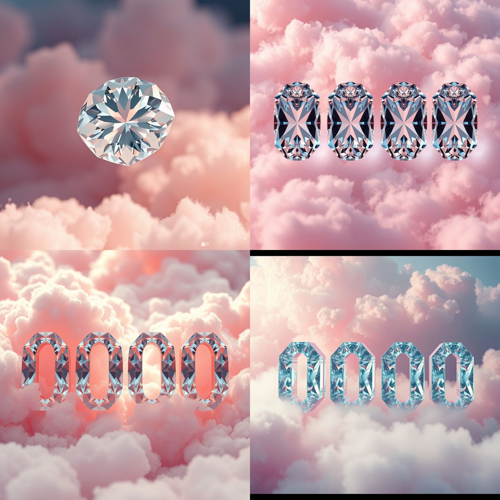Diamond Numbers Floating in Pink Clouds: Hyperrealistic Rend...