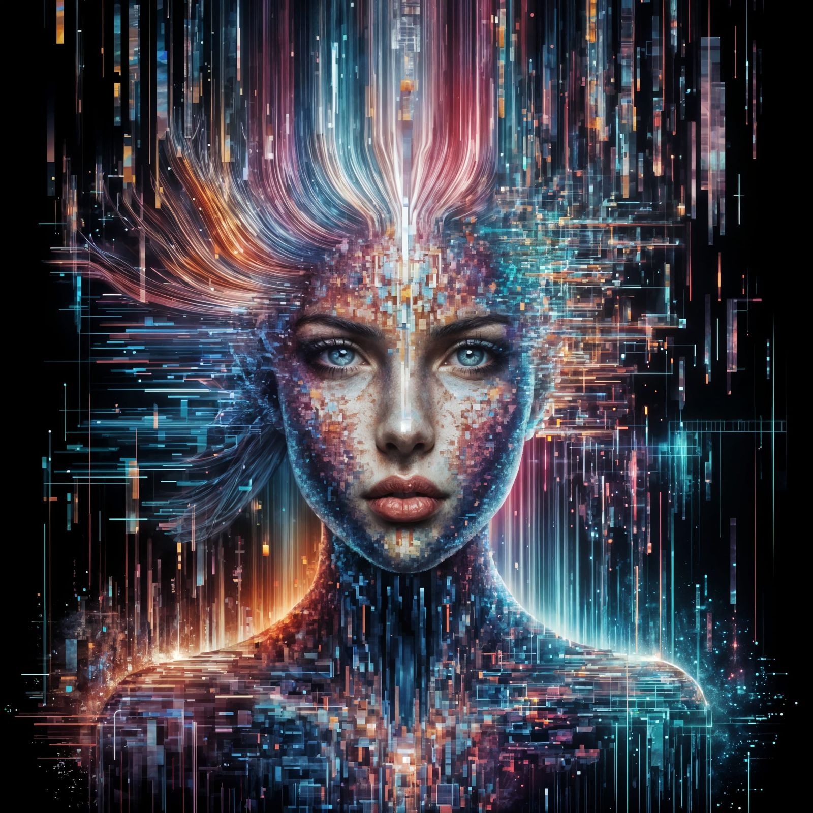 Glitch Art Portrait of a Woman in 4K Resolution