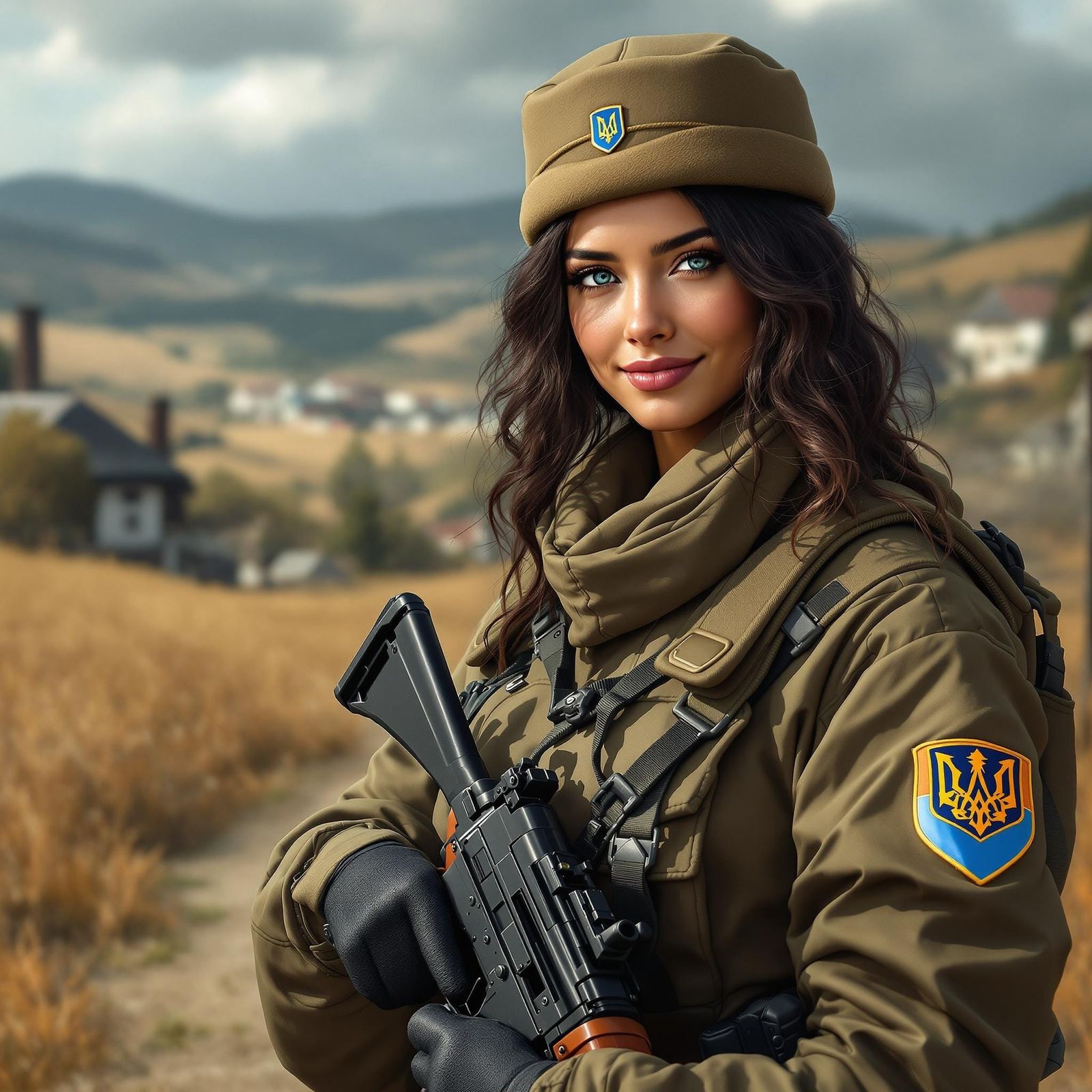 Warrior Woman with Uzi in Hyperrealistic Style