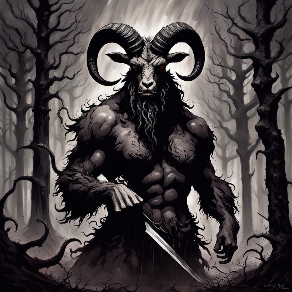 Terrifying Gothic Satyr in Dark Fantasy Horror Scene