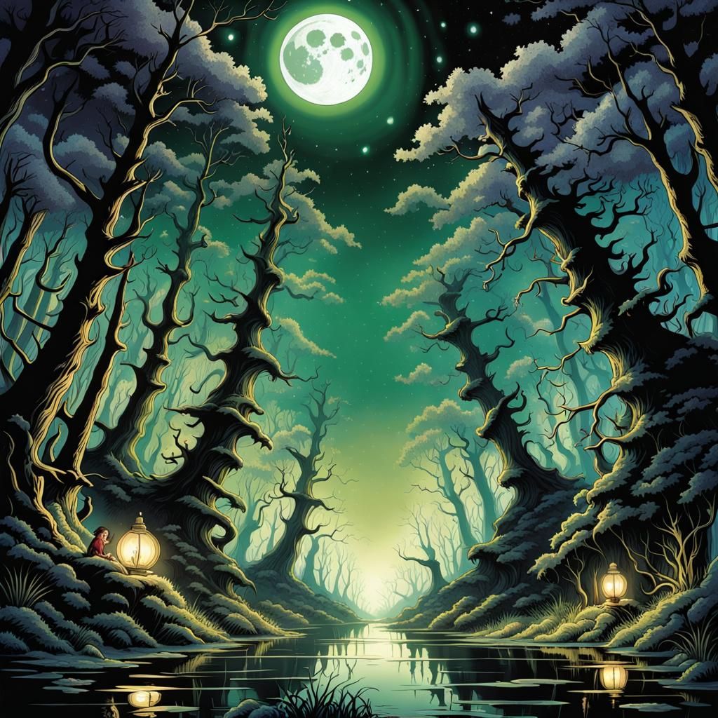 Eerie Marsh: A Dark Fantasy Horror Scene