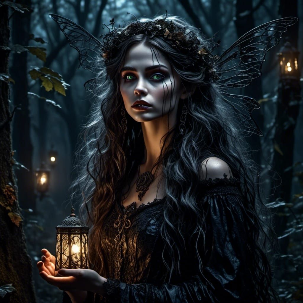 Gothic Fairy in Moonlight, Hyperdetailed Fantasy Art