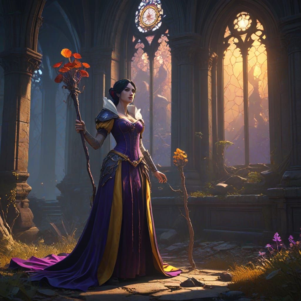 Dark Fantasy Sorceress in Ruined Kingdom