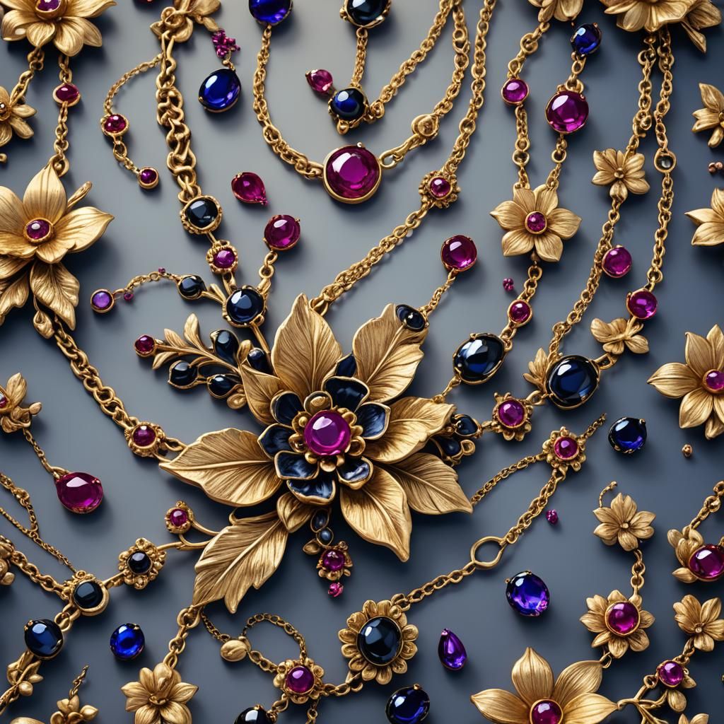 Opulent Gold Floral Necklace with Rubies