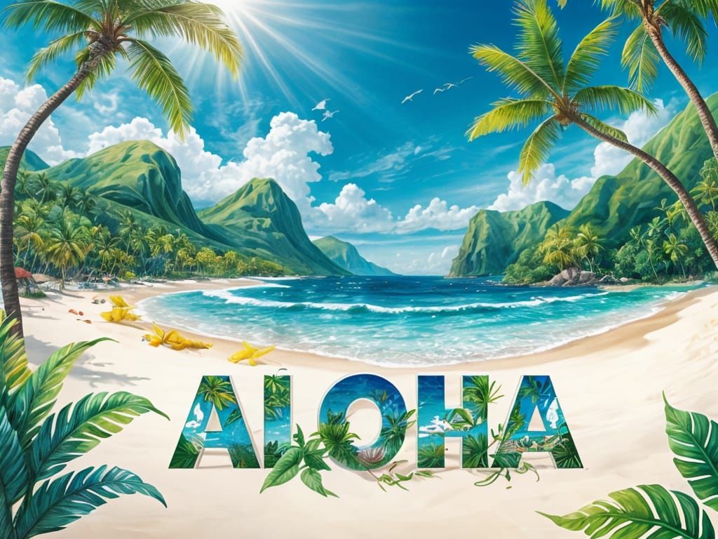 Tropical Island Paradise Watercolor Postcard