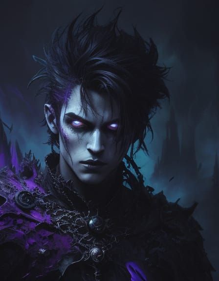 Gothic Fantasy Art: Boy & Monster Fusion with Glowing Eyes