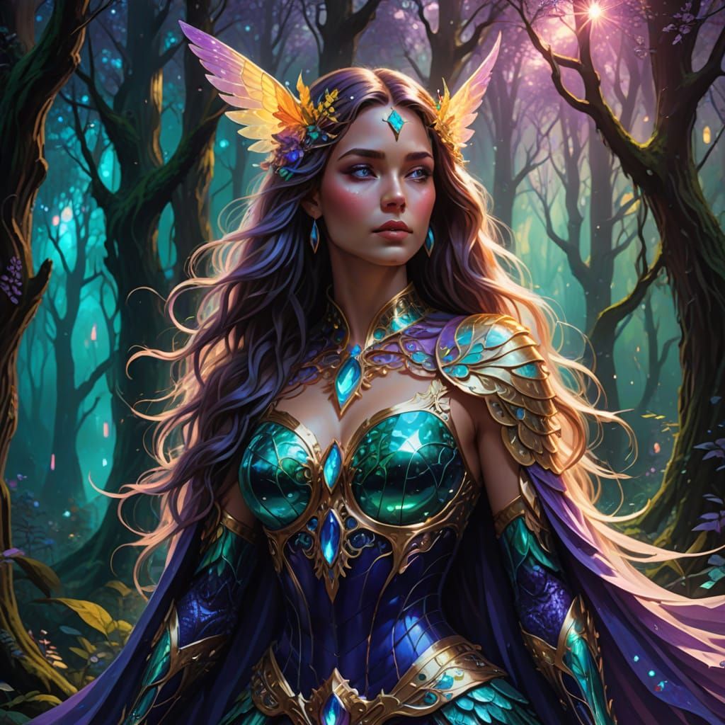 Fantasy Woman in Mystical Forest, Digital Painting
