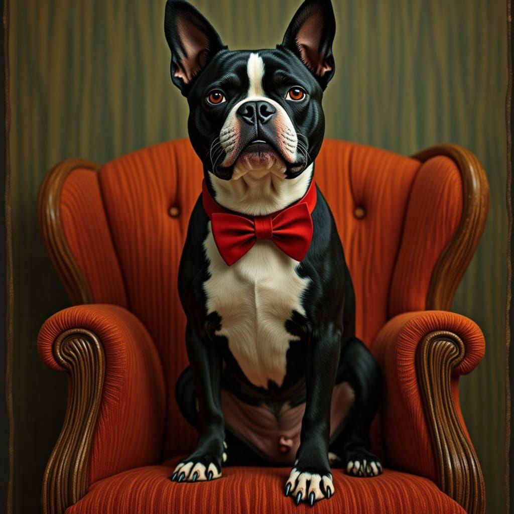 Boston Terrier in Armchair: Noir Digital Art