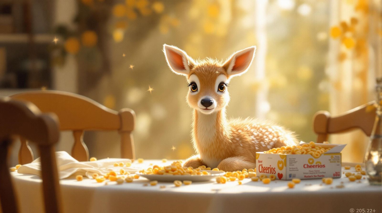 Happy Deer Dining on Cheerios