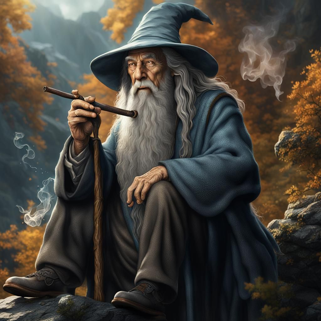 Realistic Gandalf Smoking Pipe in Detailed Digital Art