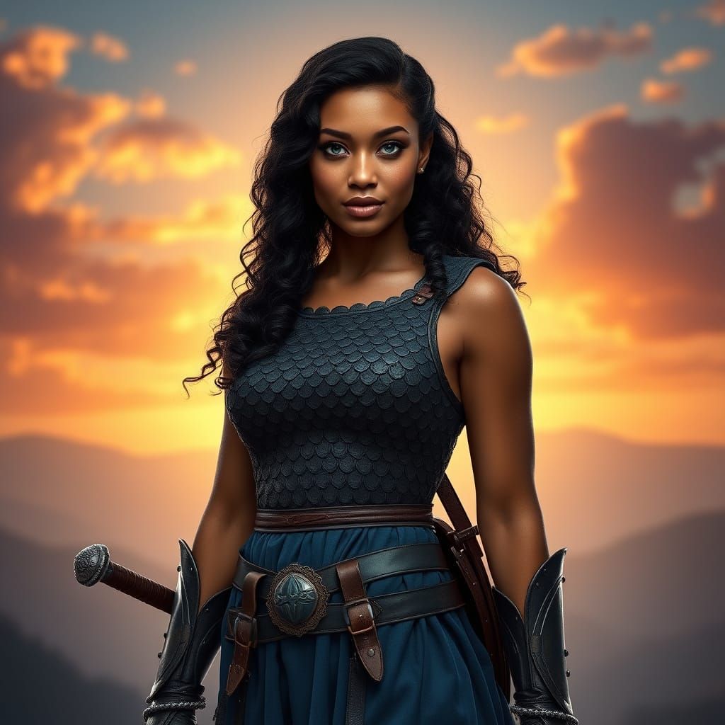 Elegant Medieval Fantasy Warrior in Sunset