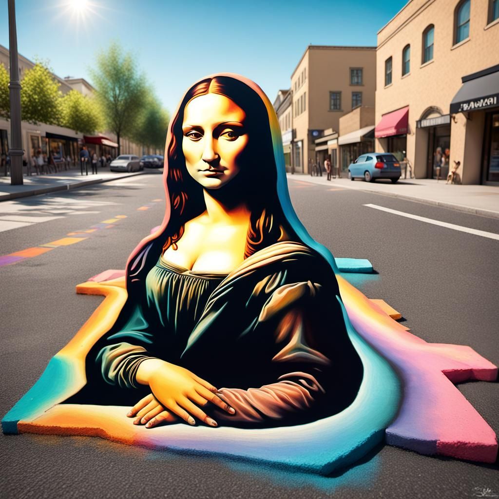 Mona Lisa as Surrealist 3D Street Art