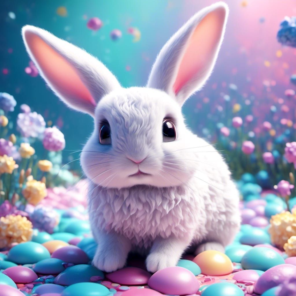 Cute Puzzle Rabbit in Dreamlike Digital Art