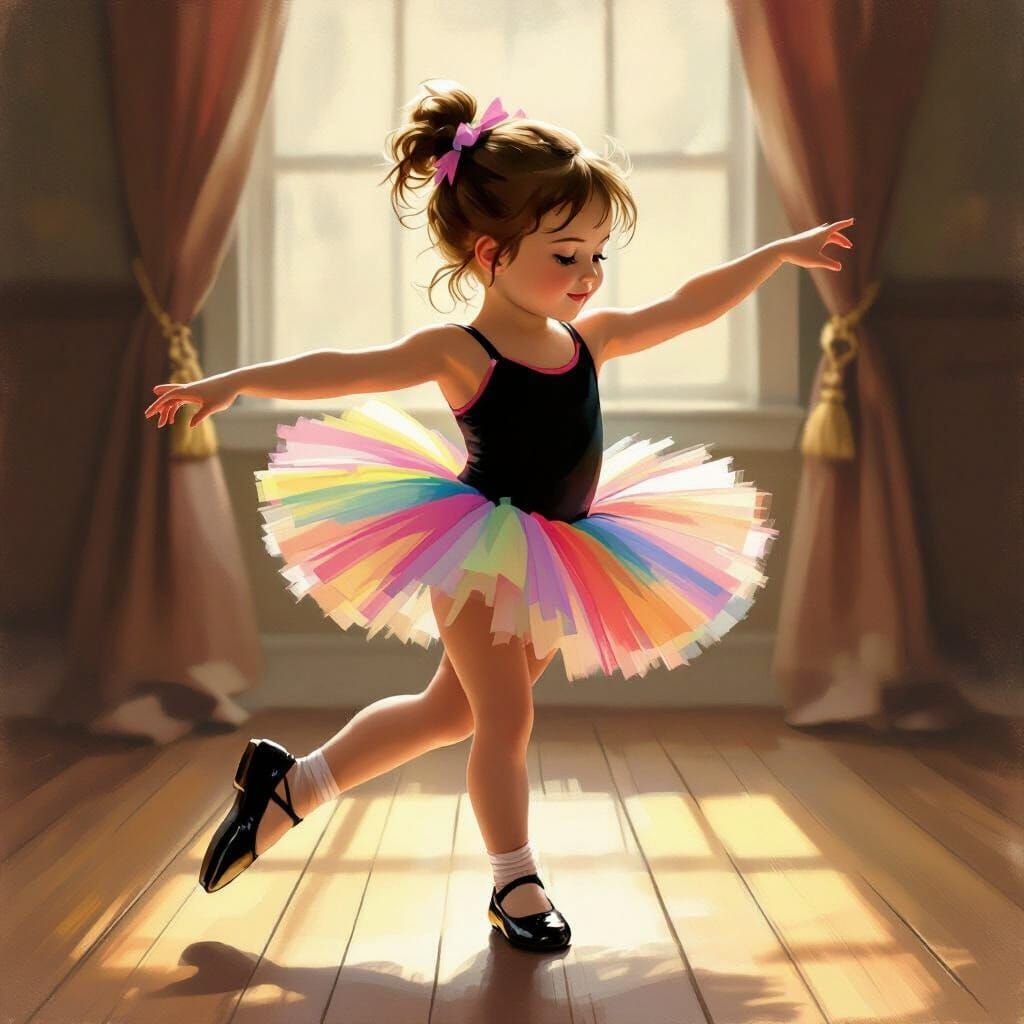 Girl in Tap Shoes Dancing on Wooden Floor