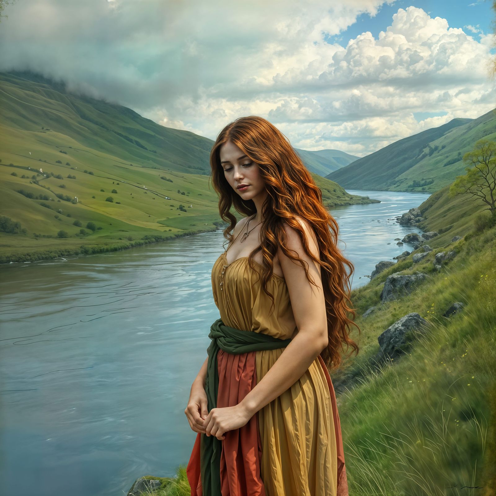 River Goddess of Cumbria in Pre-Raphaelite Style