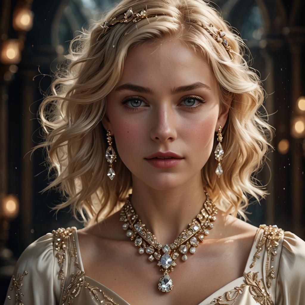 Hyperrealistic Portrait of a Blonde Woman in Silk