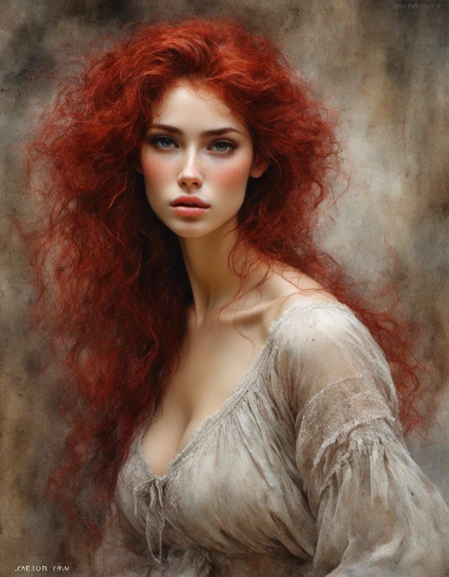 Detailed Portrait of a Red-Haired Woman in Hyperrealism