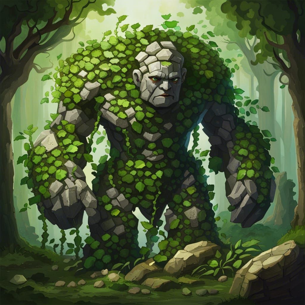 Stone Golem Encrusted with Green Vines