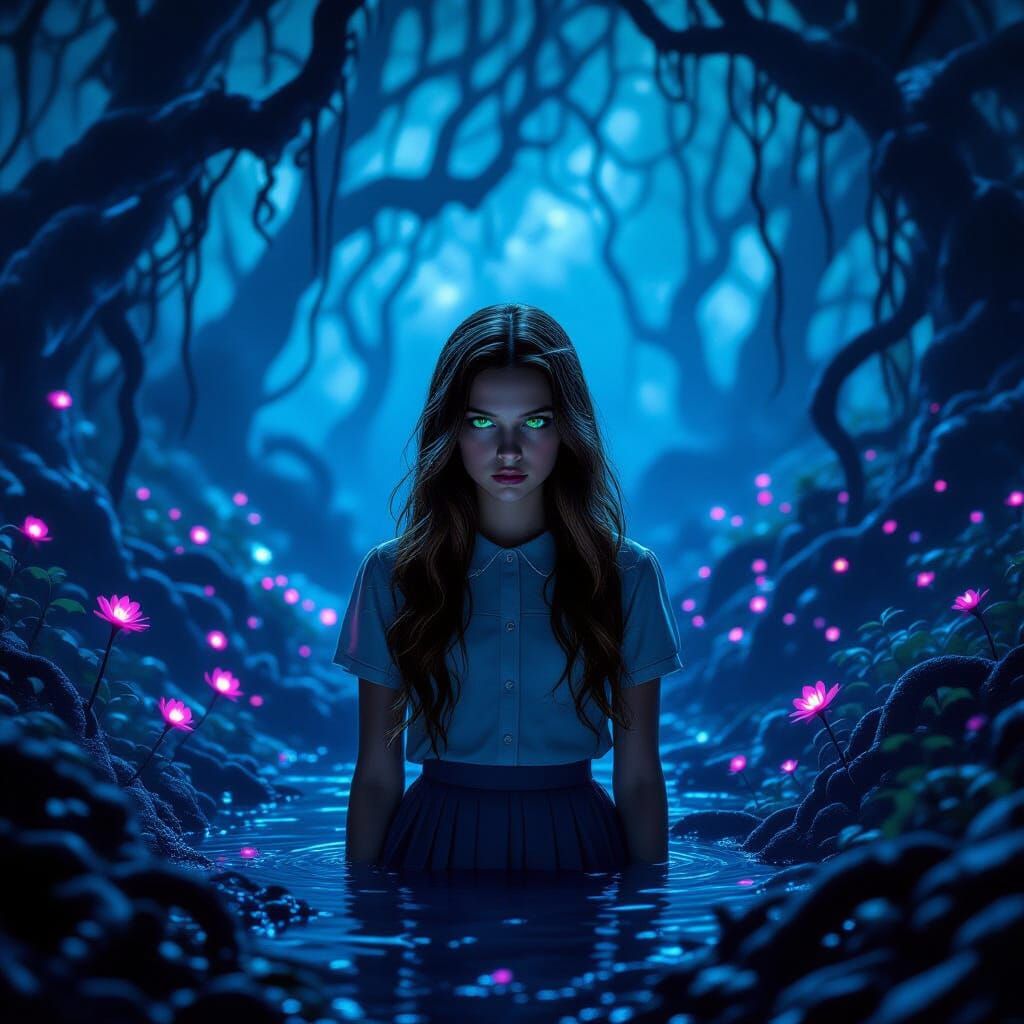 Girl in Eerie Upside Down Landscape