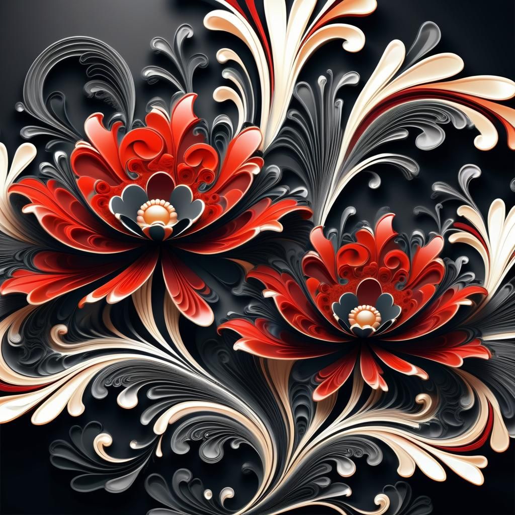 Elegant Deep-Hued Flowers in Baroque Style