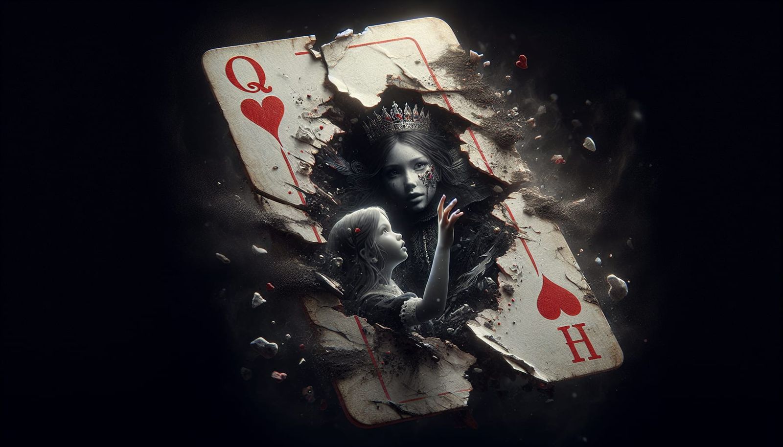 Dramatic Queen of Hearts in Black and White