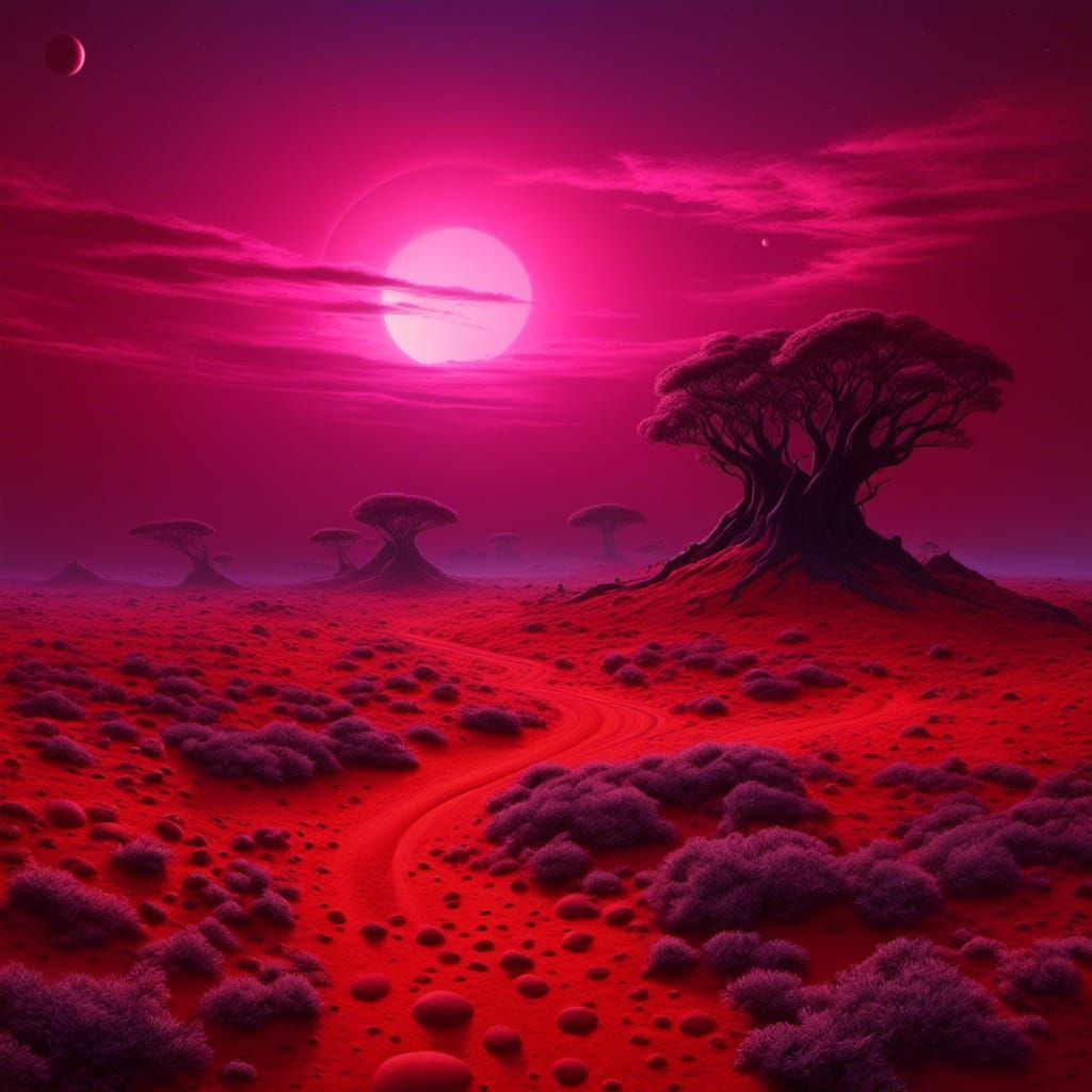 Martian Landscape with Explosions in Dramatic Lighting