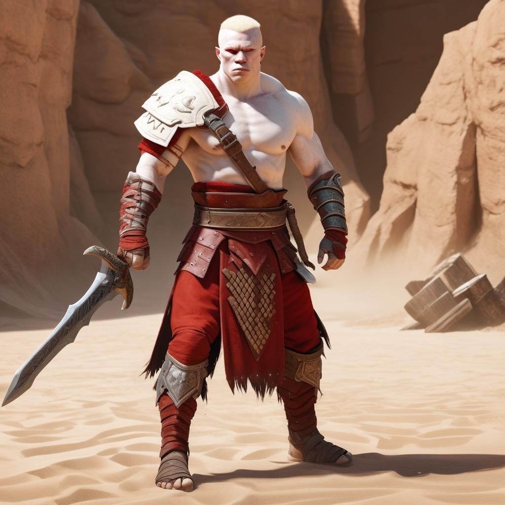 Albino Barbarian Pit Fighter in Arena