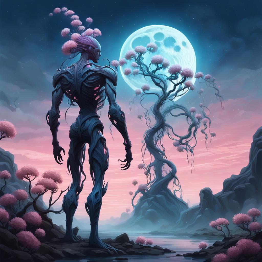 Majestic Plant Creature with Lunar Blooms