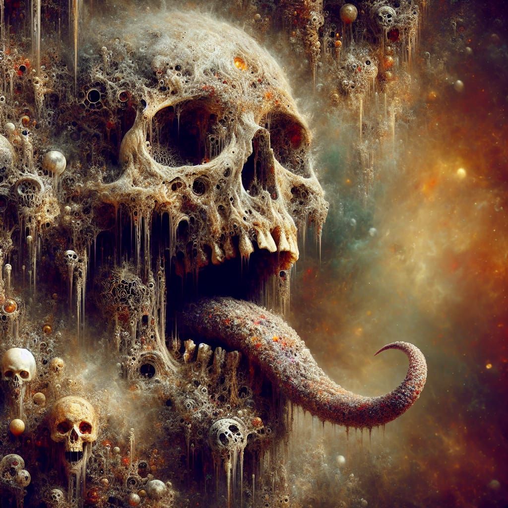 Decaying Witch Skull in Maximalist Nightmare