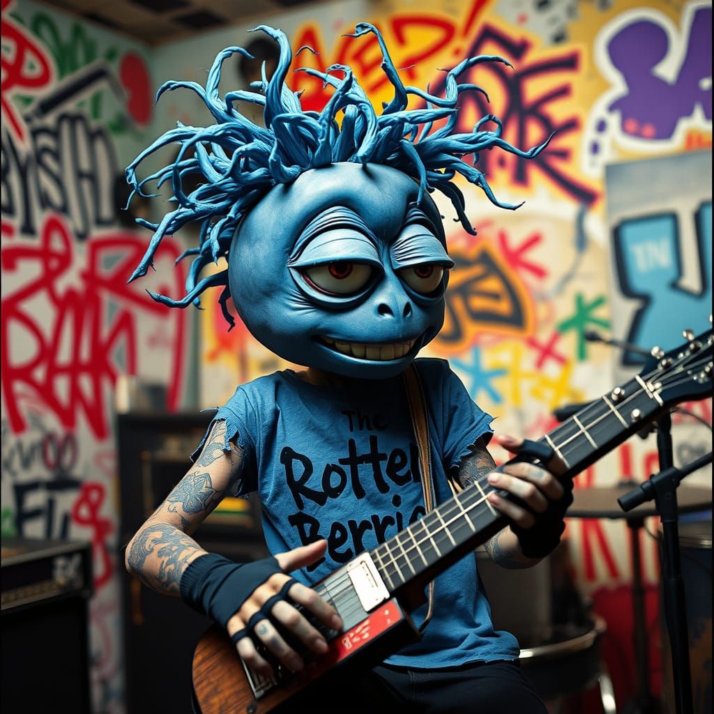 Punk Blueberry Plays Xylophone in Comic Style