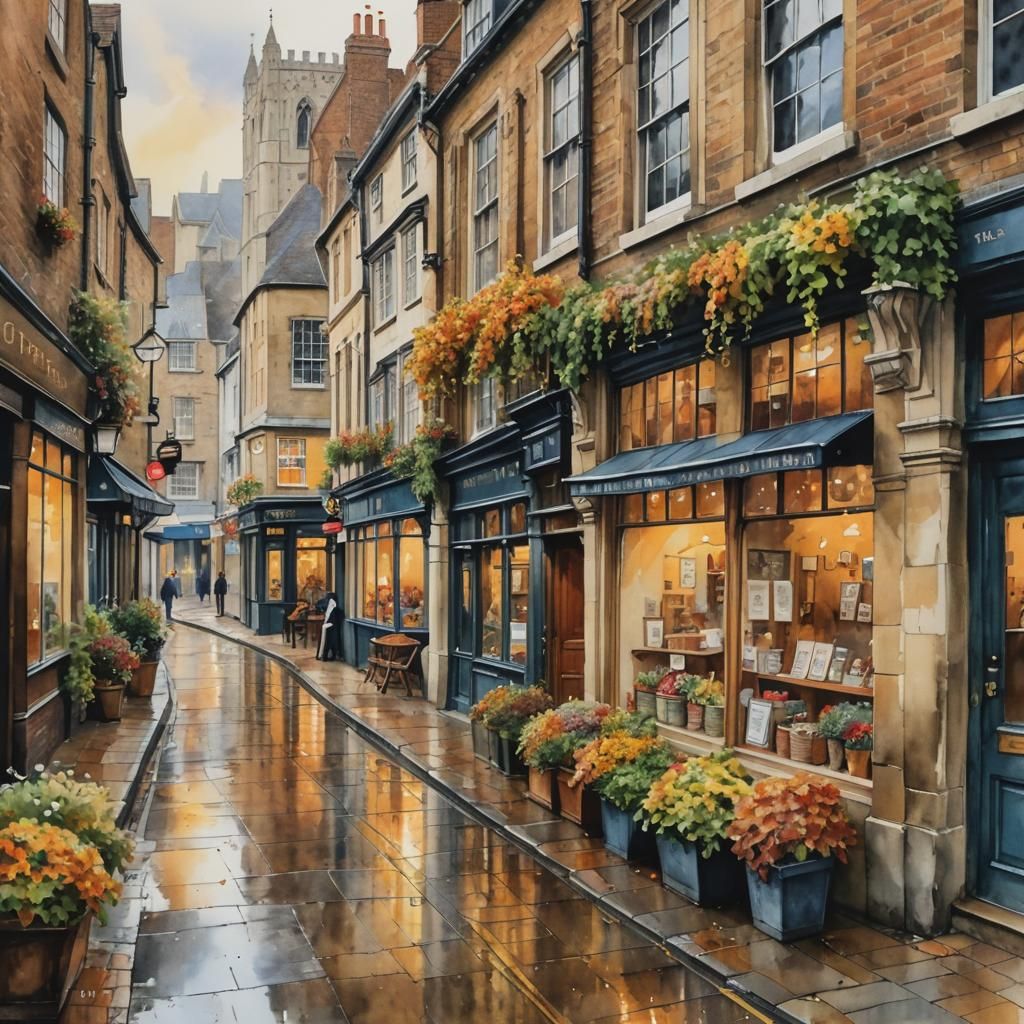 Rainy Autumn Day Watercolour Painting in Canterbury