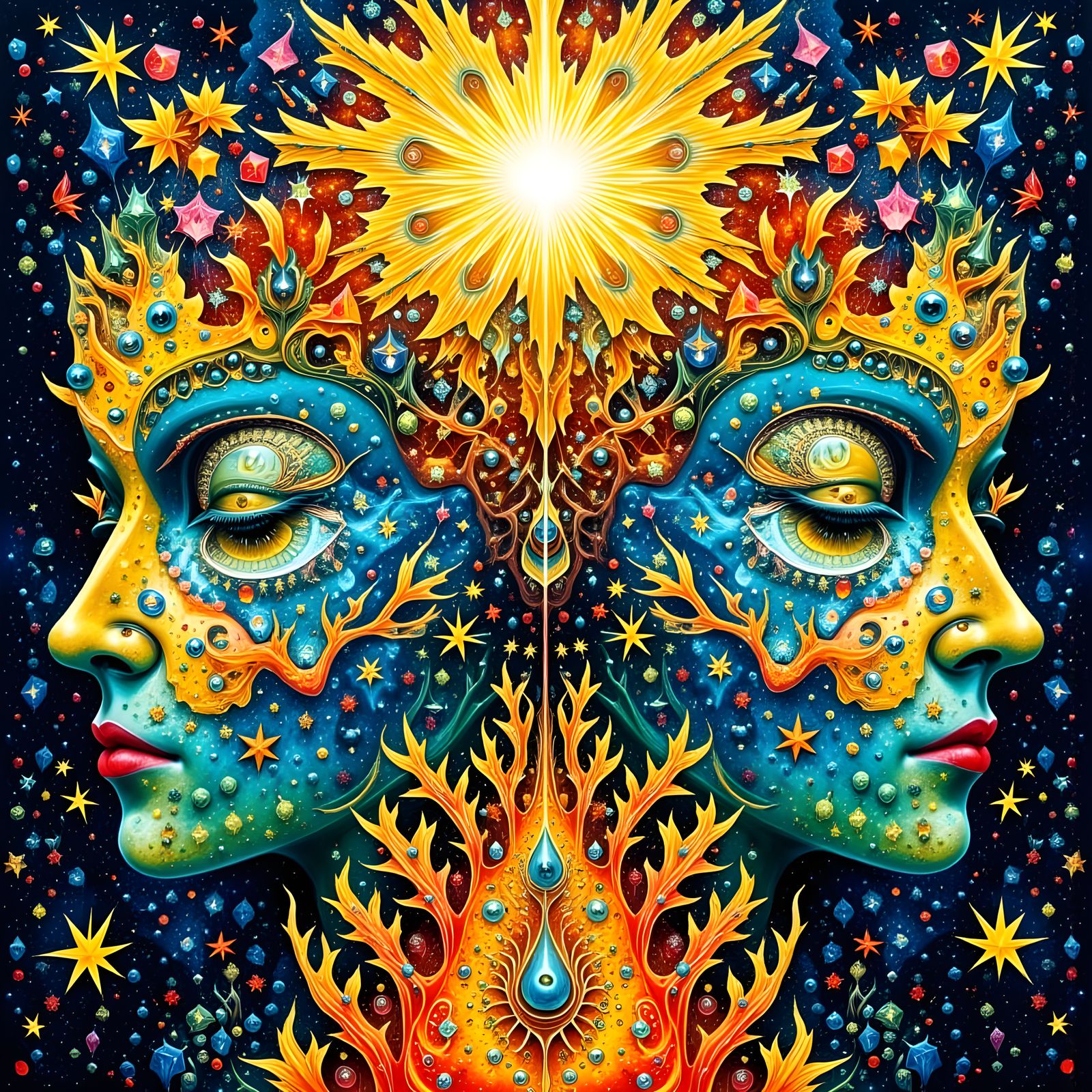 Folk Art Christmas Creatures in Surreal Abstract Style