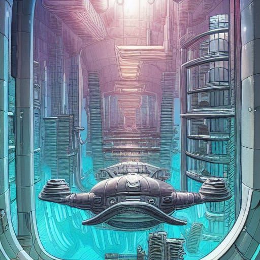 Futuristic Underwater City in Comic Book Style
