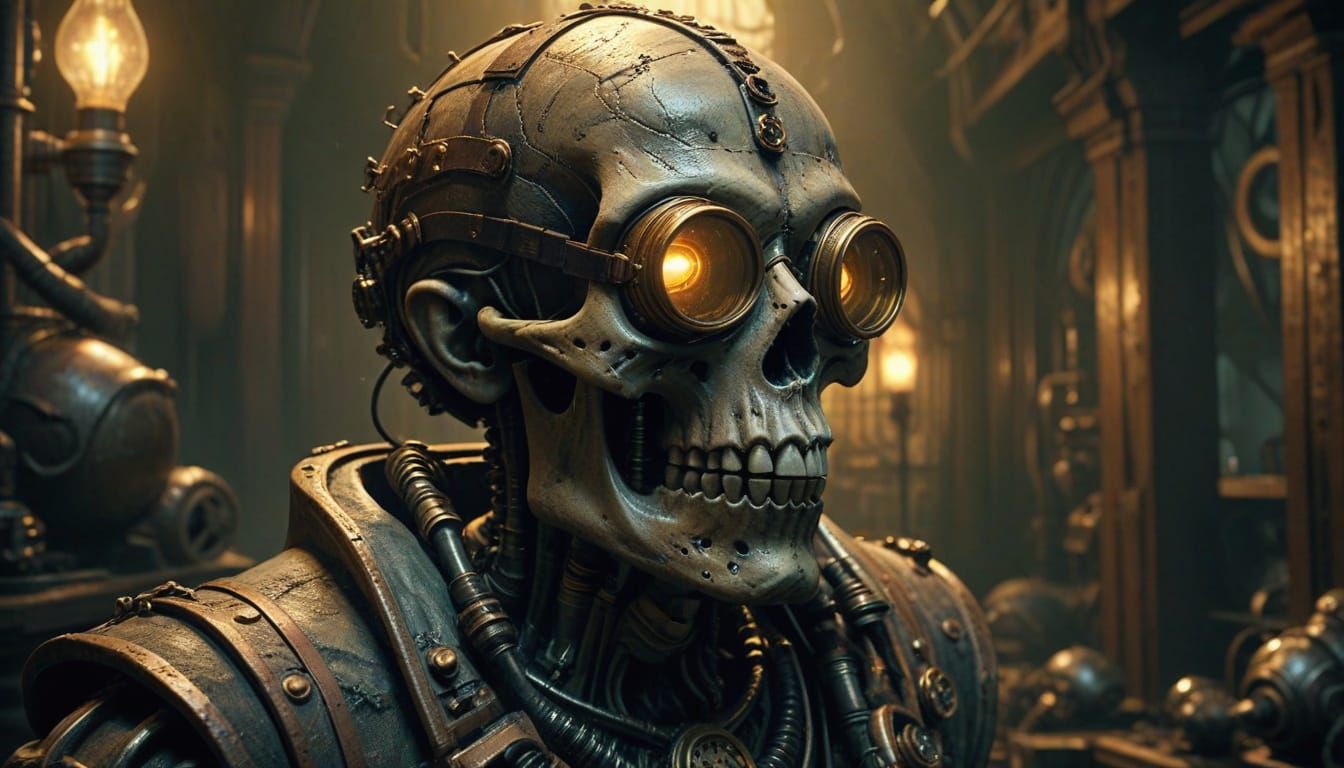 Aetherpunk Skull in Ancient Ruins