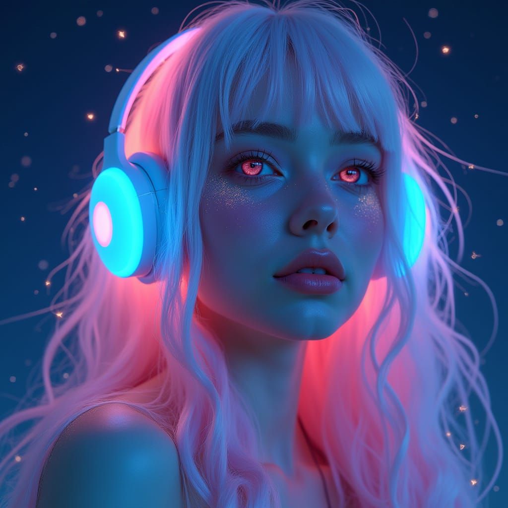 Woman with Pastel Hair in Cosmic Light