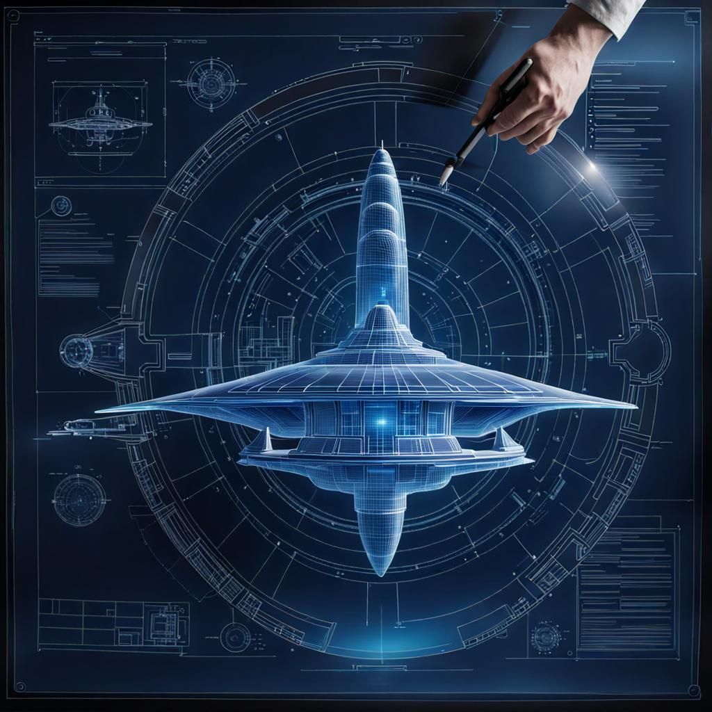 Architect Designs Spaceship with Holographic Blueprint