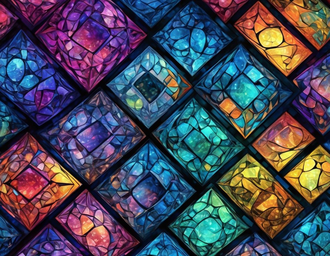 Ethereal Geometric Universes in Vibrant, Iridescent Hues