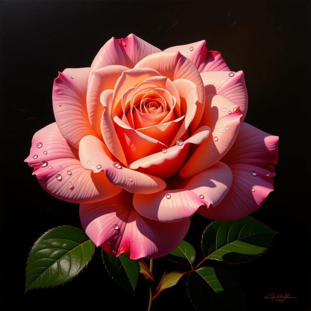 Oil Painting of a Rose in Chiaroscuro Lighting