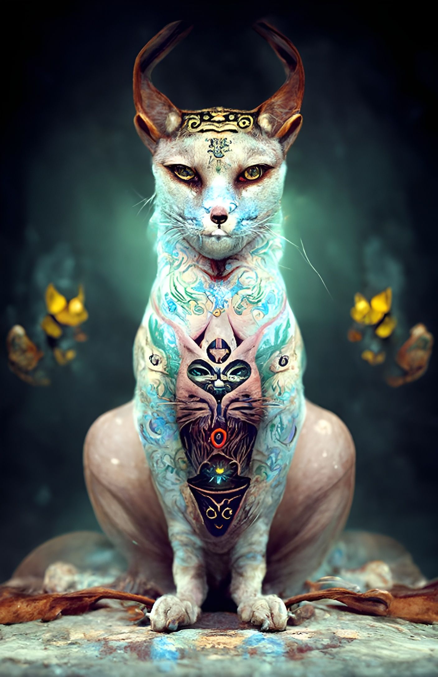 Mythical Tattooed Cat of Wisdom in 8K