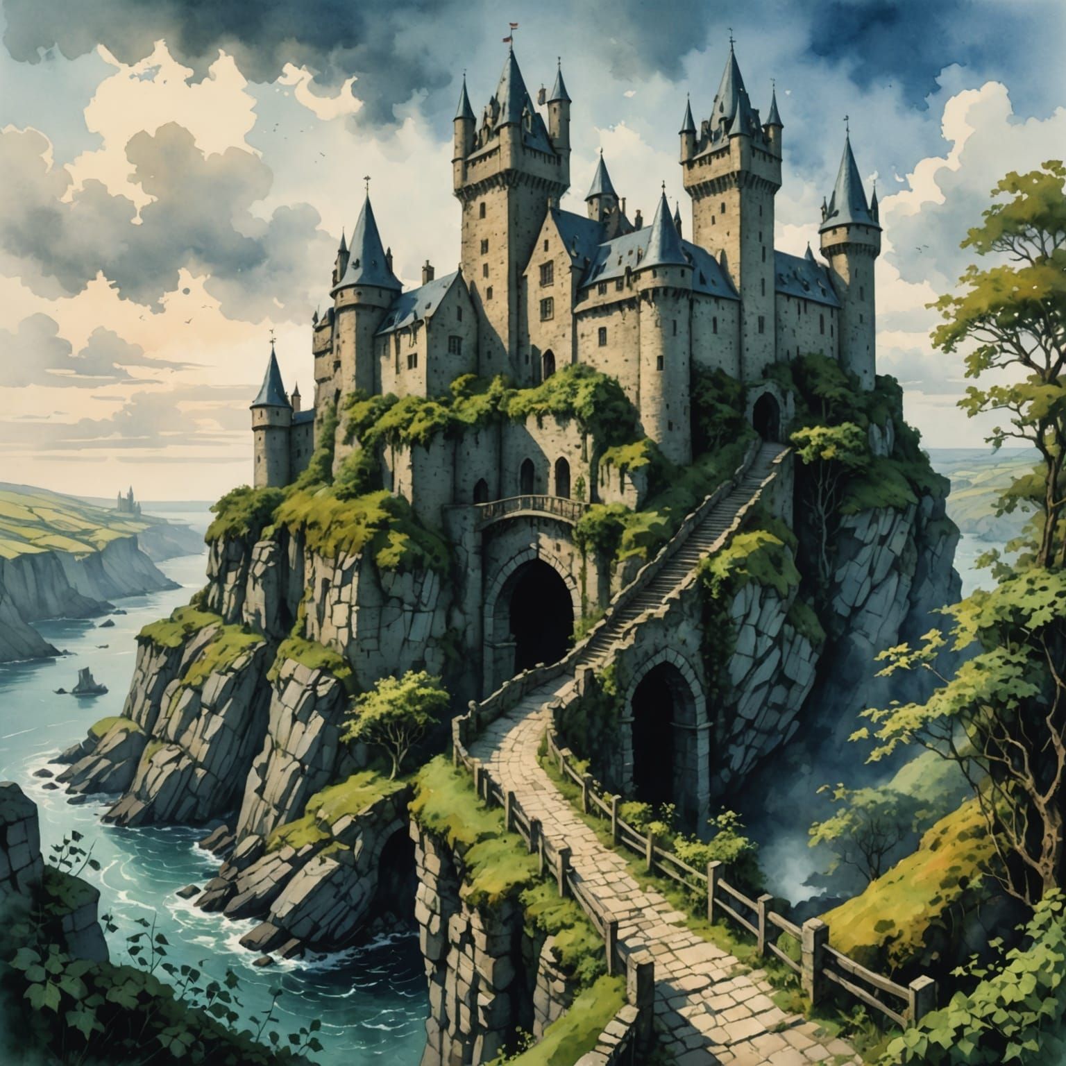 Medieval Castle on a Cliffside Island